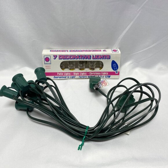 C7 1/2 Green Cord 7 Decorative Lights String Set For Indoor or Outdoor Use - Picture 2 of 6